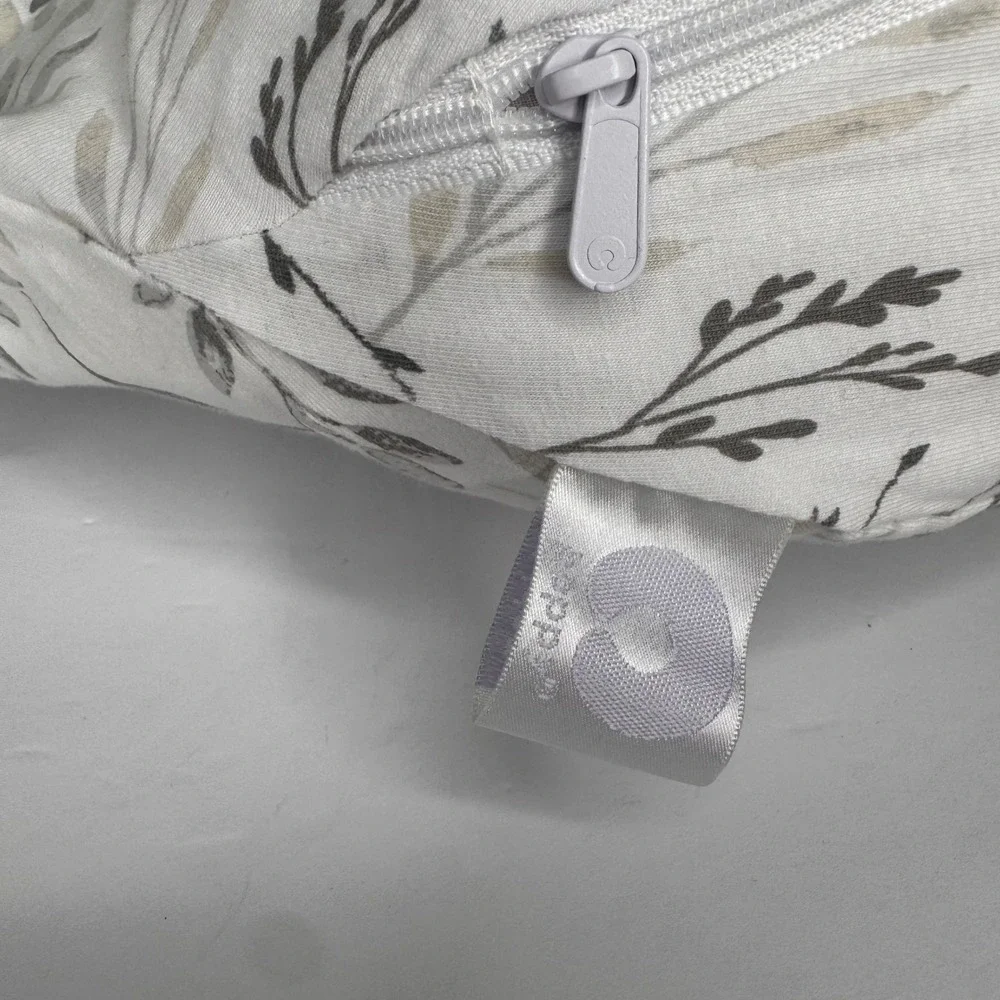Boppy Side Sleeper Pregnancy Maternity Pillow Jersey Leaf Print Grey White
